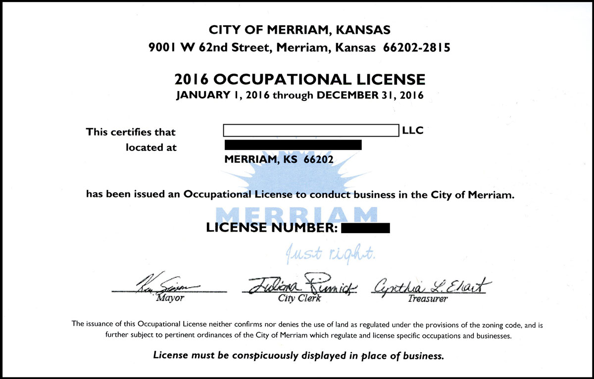 Merriam Home Occupation License 2016