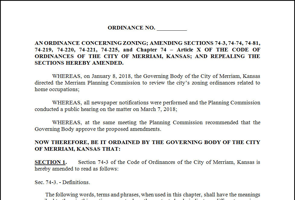 New proposed home occupation ordinance heading